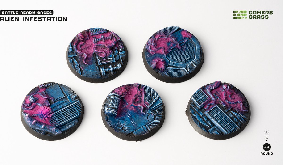 Alien Infestation Bases Pre-Painted (5x 40mm Round )